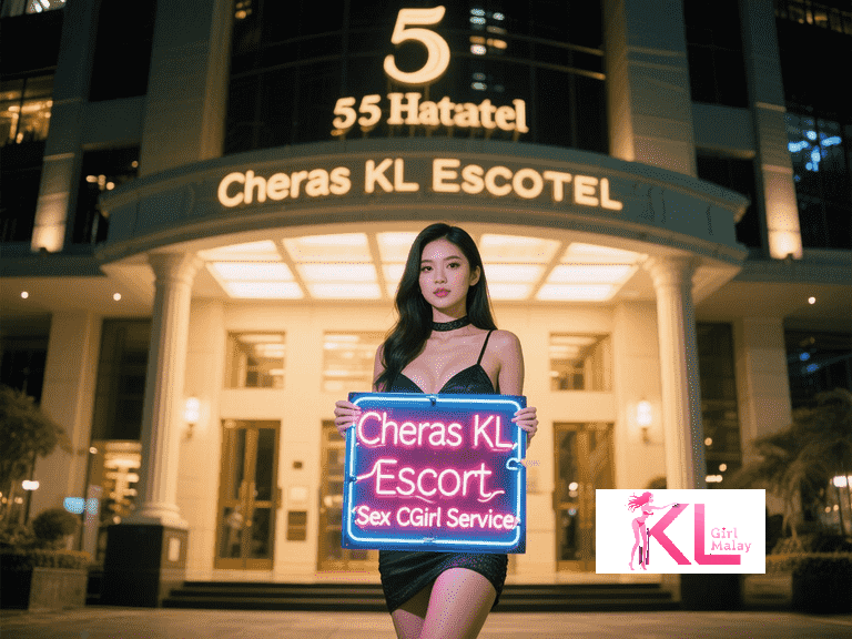KL Girl Malay Escort Woman holding "Cheras KL Escort Sex CGirl Service" sign outside 55 Hatatel, Kuala Lumpur. Malaysia Escort Girl Service
