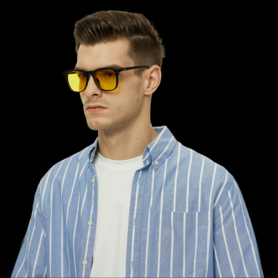 KL Girl Malay Escort Man wearing blue striped shirt and yellow sunglasses Malaysia Escort Girl Service